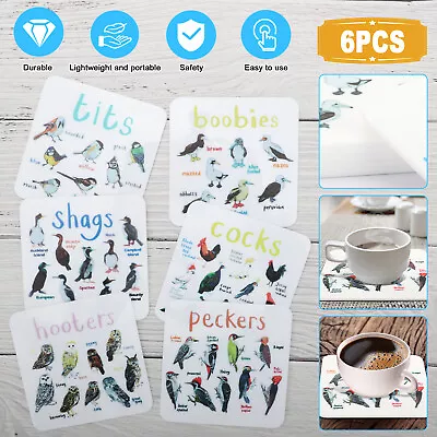 $11.98 • Buy 6Pcs Bird Pun Coasters Fun Square Drink Mats Liners For Home Kitchen Decor Gift