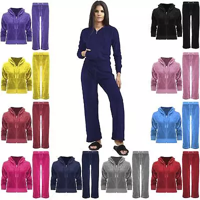 Womens Velour Velvet Ladies Jogging Loungewear Hoodies Hooded 2PCS Tracksuit Set • £16.99