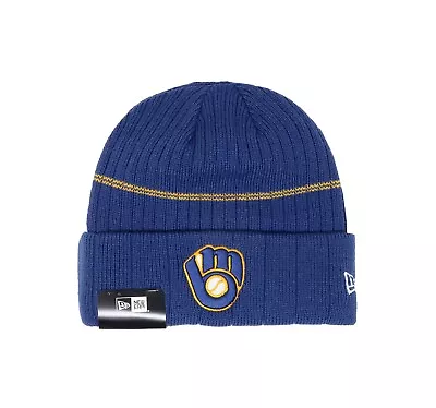 NEW ERA Men Women Beanie Milwaukee Brewers Royal Blue Stretch Ribbed Lined Knit • $15