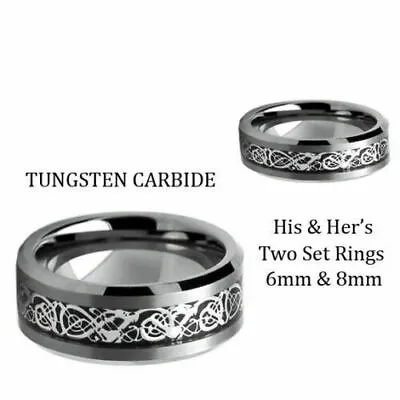 Men & Lady Matching Tungsten Carbide Celtic Knot Dragon Inlay Wedding Band Ring • $48