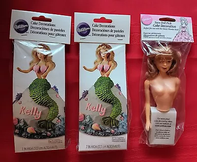 Lot Of 3 Wilton Doll Picks Toppers For Barbie Princess Mermaid Cake Blond Girls • £14.43