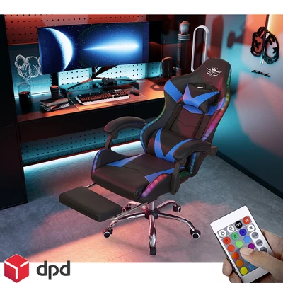 £129.90 • Buy Blue Racing Gaming Chair LED Lights Executive Office Computer Recliner Footrest