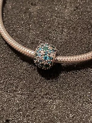 Authentic Pandora Teal Pave Lights Slide Bead Retired 925 Sterling Silver Charm • $34.99