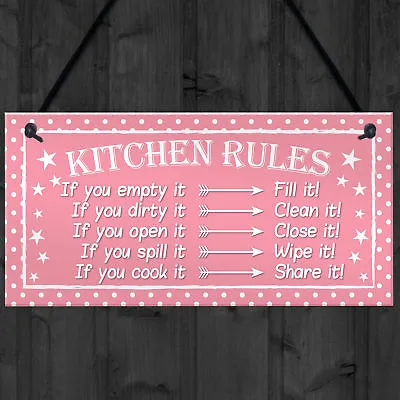 £3.99 • Buy Funny Kitchen House Rules Home Decorative Hanging Plaque Gift Sign Wall Sign