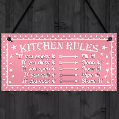 £3.99 • Buy Funny Kitchen House Rules Home Decorative Hanging Plaque Gift Sign Wall Sign