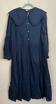 A New Day Navy Blue Prairie Style Dress With Large Collar And Balloon Sleeves XL • $12