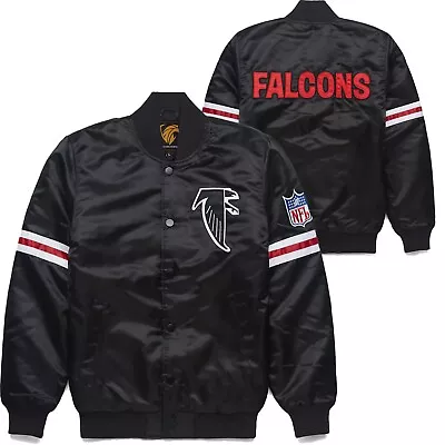 Atlanta Falcons Classic NFL 80s Satin Black Varsity Jacket Embroidery Logos • $99