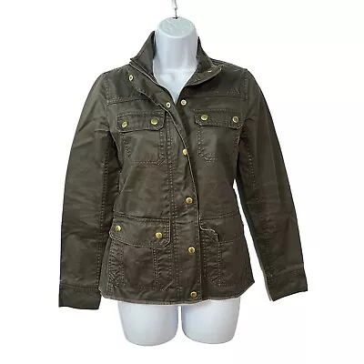 J Crew Utility Jacket XXS Olive Green Cargo Pockets Coated Cotton Womens • $19.95