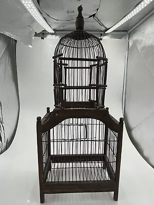 Victorian Domed Bird Cage Wooden & Wire Vintage Country Antique Style • $139.99