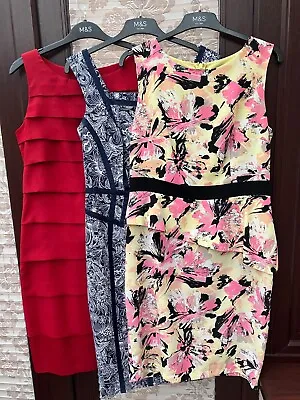 Marks And Spencer M&S Womens Shift Dress Bundle X 3 Red/Navy/Multi Size 12 VGC • £11