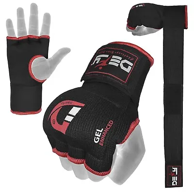 Gel Padded Inner Gloves With Hand Wraps MMA Muay Thai Boxing Bandage Fight Black • $9.99