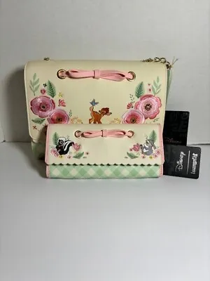 Disney Loungefly Bambi Thumper Gingham Springtime Floral Crossbody Bag Wallet • $100