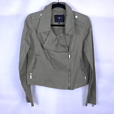 7 For All Mankind Army Green Twill Moto Jacket Size Small Womens • £53.01