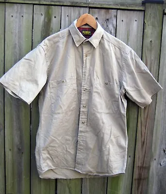 Vintage OSHKOSH Mens Khaki Cotton Twill Short Sleeve Button Up Work Shirt MEDIUM • $18