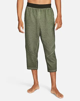Nike Dri-Fit Yoga 3/4 Length Cropped Pants Size L Olive Green DD2178-355 • $40.49