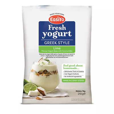 Easiyo Greek Style Lime & Coconut Bits Yogurt Mix 210g Sachet - Makes 1 Litre • £5.35