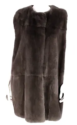 MARNI Moss Gray Rex Rabbit Fur Clasp-Front Round Neck Vest 42 • $998