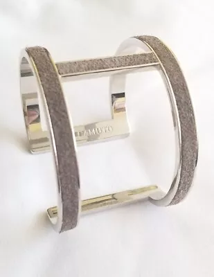 Vince Camuto Metal Silver Tone Cuff Bracelet With Leather Trim • $15