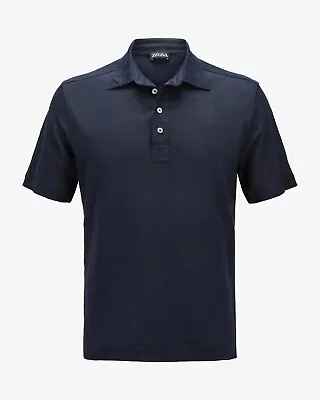 Ermenegildo ZEGNA Luxury Men's Navy Blue Linen Short Sleeve Polo Shirt Size XXL • $150