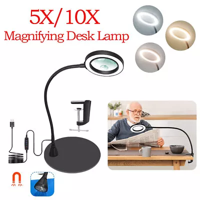 5/10x 72 LED Light Magnifying Glass Desk Foldable Lamp Magnifier Clamp Reading • $38.99