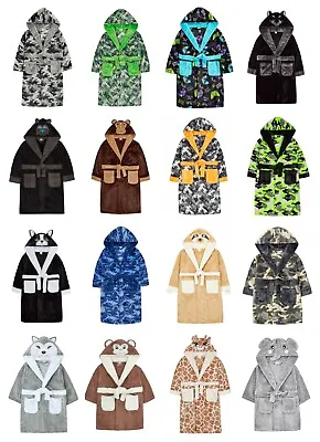 £12.80 • Buy Boys Dressing Gown Hooded Bathrobe Soft Fleece 2-13 Years SALE On Some Lines
