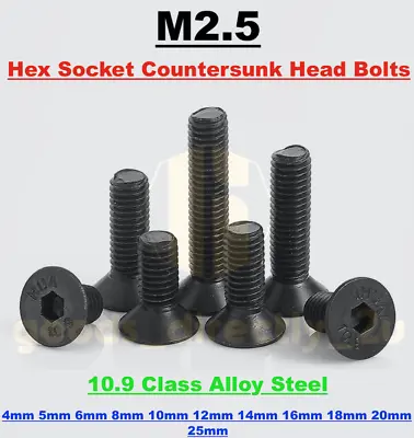 £1.79 • Buy M2.5 Countersunk Nut Bolt Washer Black Alloy Steel Screws Allen Hex Socket