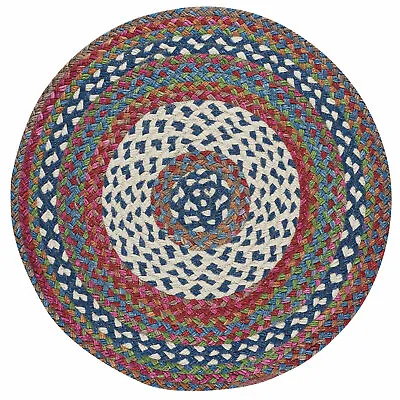 $159 • Buy Capel Rugs Drifter Wool Blend Country Home Global Blue Multi Round Braided Rug