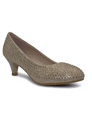 Girls Court Shoes Party Bridesmaid Glitter Diamante Wedding Low Heel Shoes • £14.99