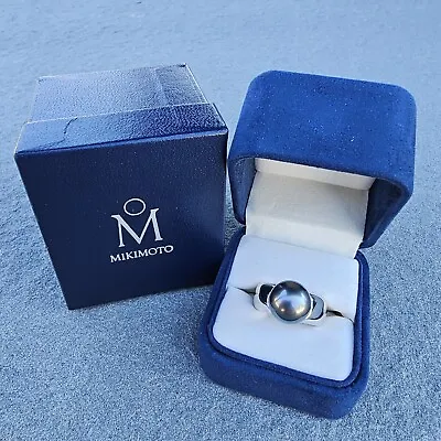 Mikimoto 12.6mm Tahitian Black Pearl Ring 18k White Gold Heavy 20g South Sea Box • $2785.35