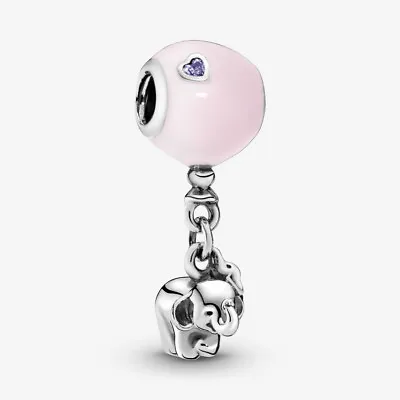 PANDORA Elephant & Pink Balloon Dangle Hanging Silver Charm - 797239EN160 • £22.63