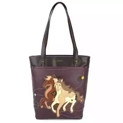 New Chala Horse Colt Plum Brown Deluxe Everyday Zip Tote Purse Faux Leather • $64