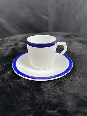 Vintage Espresso Cup And Saucer Coblt Blue Stripe Czechoslovakia • $20.99