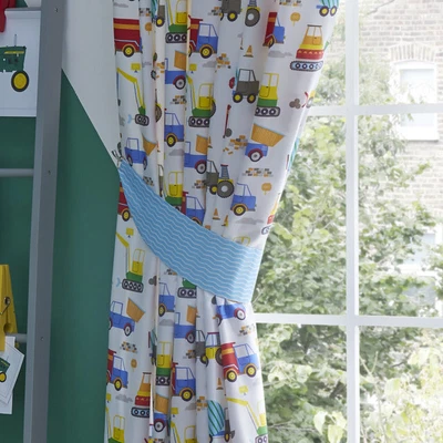 Multi Bright Trucks Lorries Diggers Colourful Reversible Bedding Curtains • £24.99