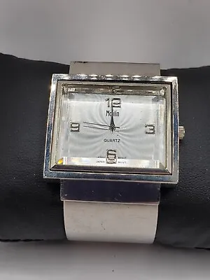 Moulin Ladies Quartz Watch 39mm Rectangle Silver Tone Wide Cuff Bracelet • $8.99