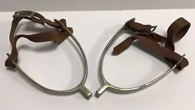 Vintage Pair Of Spurs Star Steel Silver Leather Straps New England Military • $27.99
