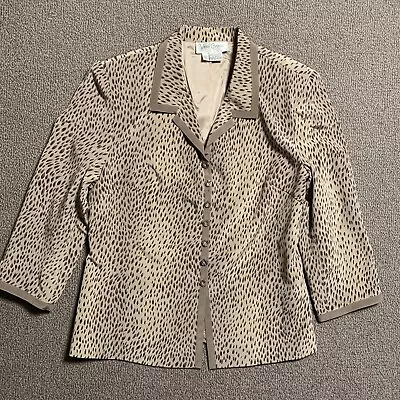 Vintage Vera Cristina Jacket Women S 100% Silk Blazer Beige Animal Print Lined • $14.66