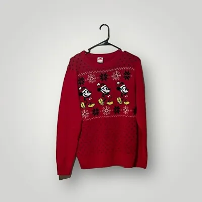 Mickey Mouse Sweater Womens Small Red Santa Hat • $13.49