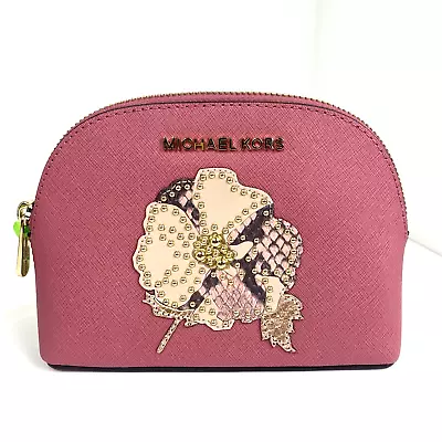 Michael Kors Jet Set Cosmetic Bag Tulip Studded Flower Pink Leather  Small M4 • $89.50