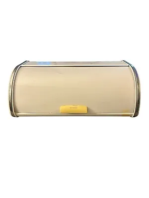 Vintage Lrg BRABANTIA White Metal & Chrome Roll Top Bread Box Belgium Countertop • $55