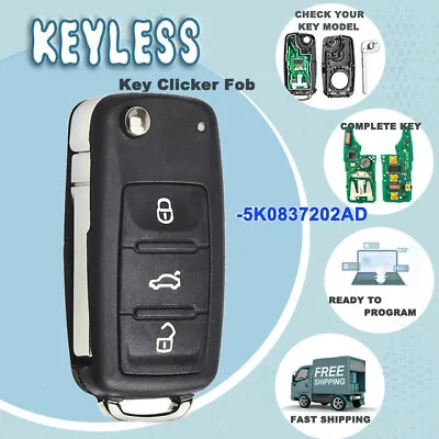 3 Buttons Flip Folding Remote Key Fob 433MHz ID48 Chip For VW/ 5K0 837 202 AD • $12.08