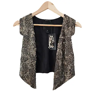 Maison Scotch Womens Vest 1 Small Gold Black Embellished Beaded Sequins Jacket • $40