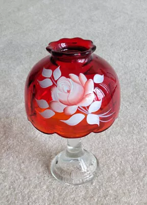 Red Westmoreland Glass Fairy Lamp/Candle Lamp Handpainted Floral Rose Signed • $25