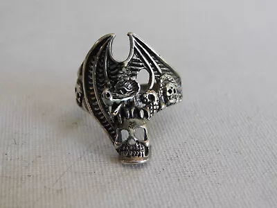 Vintage G&S 1985 Winged Dragon Holding Skull Biker Ring Sz 12.5 - 12.75 • $52