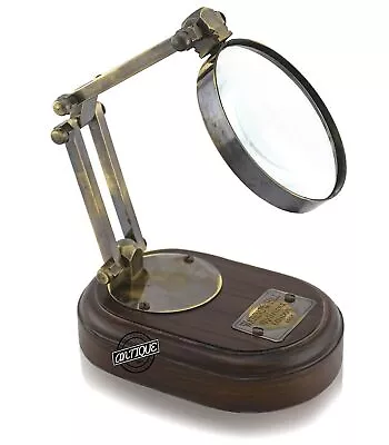 Brass Desk Magnifying Glass Adjustable Stand Vintage Magnifier Christmas Gift 5X • $40.18