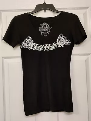 Metal Mulisha Graphic T-Shirt - Black W/ Hearts & Flowers - Womens  Small *READ* • $7.99