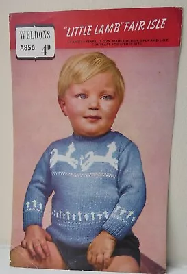 Knitting Pattern WELDONS A856 Little Lamb Fair Isle Jumper Toddler 1-2 & 3-4 Yrs • £0.99