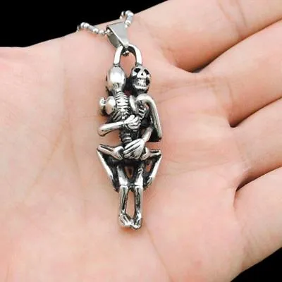 £2.88 • Buy Tibet Silver Men Infinity Black Stainless Steel Skull Pendant Chain Necklace-