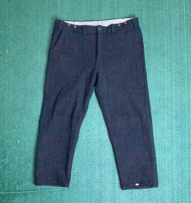 Vintage Codet Pants Gray Wool Hunting Plaid Suspender Buttons Trousers 42x31 • $68