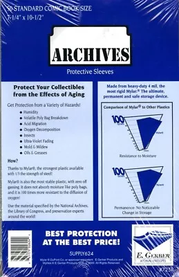 50 E. Gerber Archives 4 Mil Mylar Standard Comic Book Sleeves 725R • $38.95