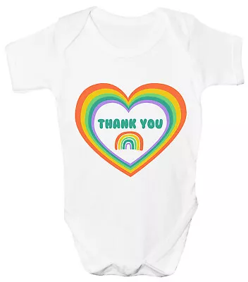 Rainbow Heart Baby Grow Boys Girls Vest Thank You Support NHS Stay Home Gift • £6.99